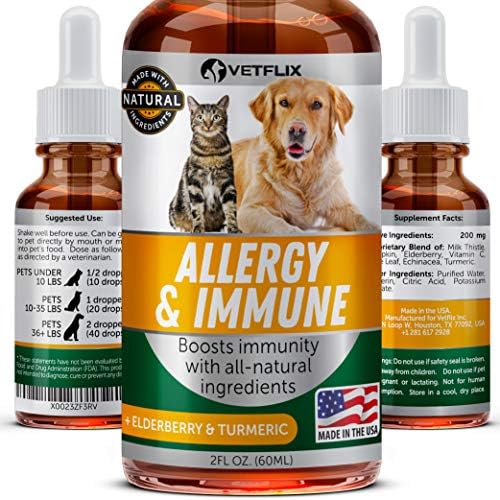 Pet Allergy & Immune Support - Made in USA - Cat & Dog Allergy Relief - 100% Natural - Milk Thistle & Turmeric - Best Treatment for Dog & Cat Immune System - Vitamin C for Pets - Non-GMO