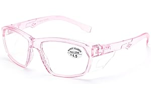 ProtectX Stylish Anti-Fog & Scratch-Resistant Safety Glasses With Readers, UV Protection Goggles, Anti-Impact Lightweight Glasses for Men＆Women Pink Reading 1.5
