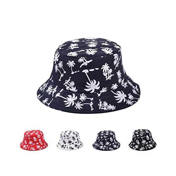 HugeStore Unisex Kokosnussbaum Muster Sonnenhut Bucket Hat Fischerhut Sommerhut Sonnenhuete Strandhut Schlapphut Rot – Bild 3