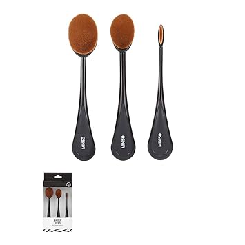 MINISO Foundation Brush Set/Oval Makeup Brush Set of 3 Pcs Professional Oval Toothbrush Foundation Contour Concealer Eyeliner Blending Cosmetic Brushes Tool Set by Beauty Kate (Rose Gold Black)