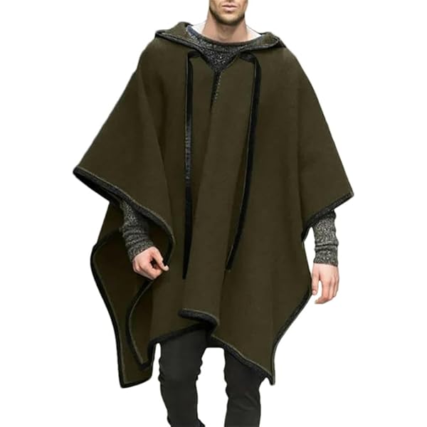 QUNPIU Alpaca Poncho for Mens Pancho Mexican Hooded Cowboy and