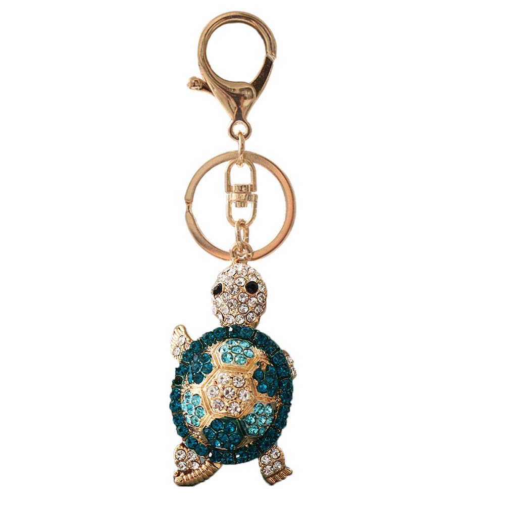 Tortoise Rhinestones Keychain,Sparkling Crystal Keyring Pendant (Blue)