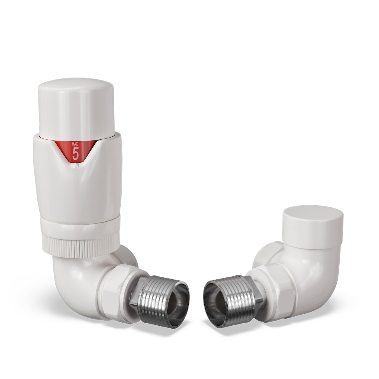 UK Radiators Thermostatic Radiator Valve (TRV) - 15mm Corner Lockshield - Glossy White Colour - Energy Saving 1/2" x 15mm Brass Corner Valve