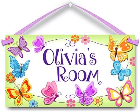 Personalized Name Sign, Rainbow Butterflies, Kids Room Door Plaque