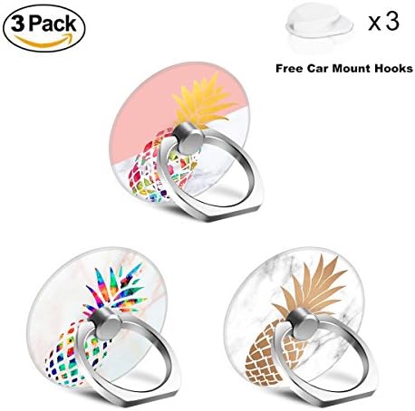 Phone Ring Holder Stand, 3 Pack Universal 360 Rotation Smartphone Finger Ring Grip Stand with 3 Car Mount Hooks for iPhone X 8 7 Plus 6S Samsung Galaxy S8 S9 Plus, Smartphones and Tablets - Pineapple
