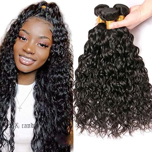 BK Beckoning Remy Water Wave Bundles - 10a Grade 3 Bundles 100% Real Remy Brazilian Human Virgin Hair Weave 16 18 20 Inches Cuticle Aligned Natural Black Color