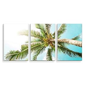 3 Piece Canvas Wall Art Beach Palm Trees Paradise Painting Artwork for Home Prints Framed - 16"x24" x 3 Panels