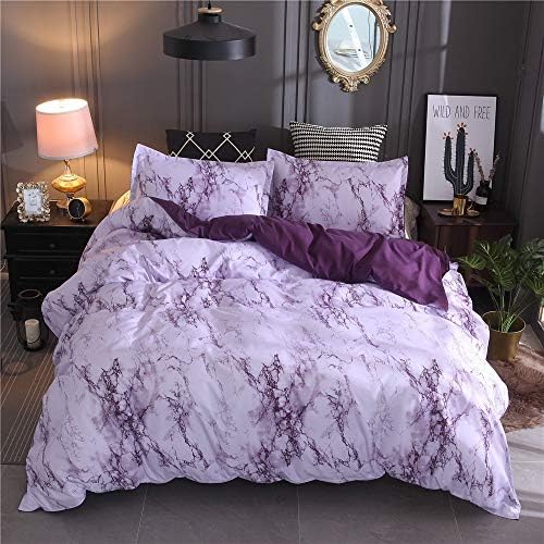 Marble Duvet Cover Set, Bedding Set Brushed Super Soft Hypoallergenic Microfiber Quilt Pillowcase Bedding Set (Purple, Double 200x200cm)