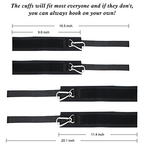 Bondage Restraints Kit with Adjustable Straps Padded Wrist Ankle Cuffs Strong Velcro for Reliable Legs-spread Action,PALOQUETH 3 In 1 BDSM Restraints Toy with Comfortable Feather Blindfold Cuffs Flirt - Thumbnail 4