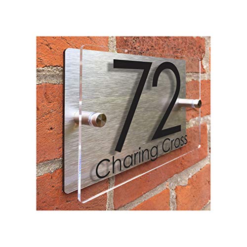 ThedisplayDeal Modern House Plaque Door Numbers Street Address Plate, 8"x5"x1" Rectangular Clear Acrylic Front and Brushed Aluminum Back Double Panels (Rectangular-Clear Acrylic)