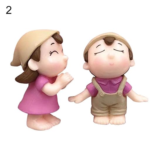 PTpodsm 2 Pcs PVC Cute Lovers Boy Girl Miniature Landscape Garden Bonsai Dollhouse Decoration