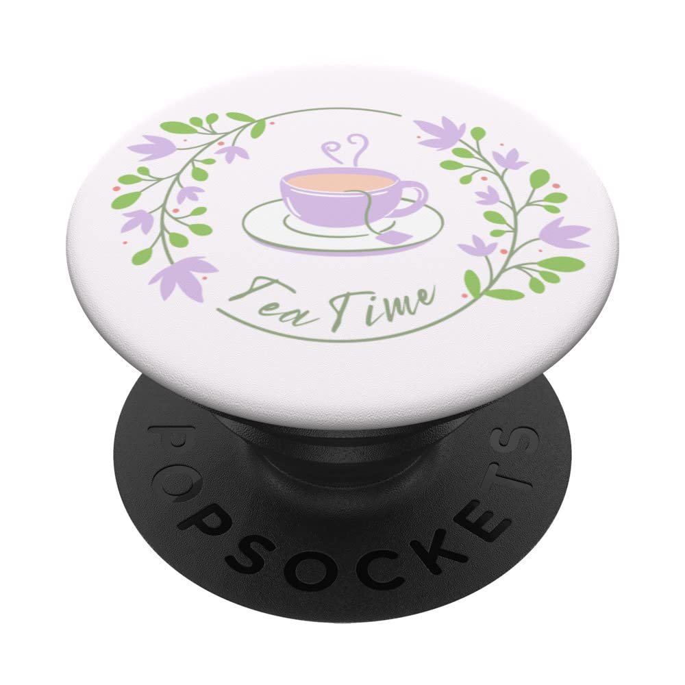 Tea Time Cute Teacup Green Spring Garden Flower Matcha Bloom PopSockets Swappable PopGrip