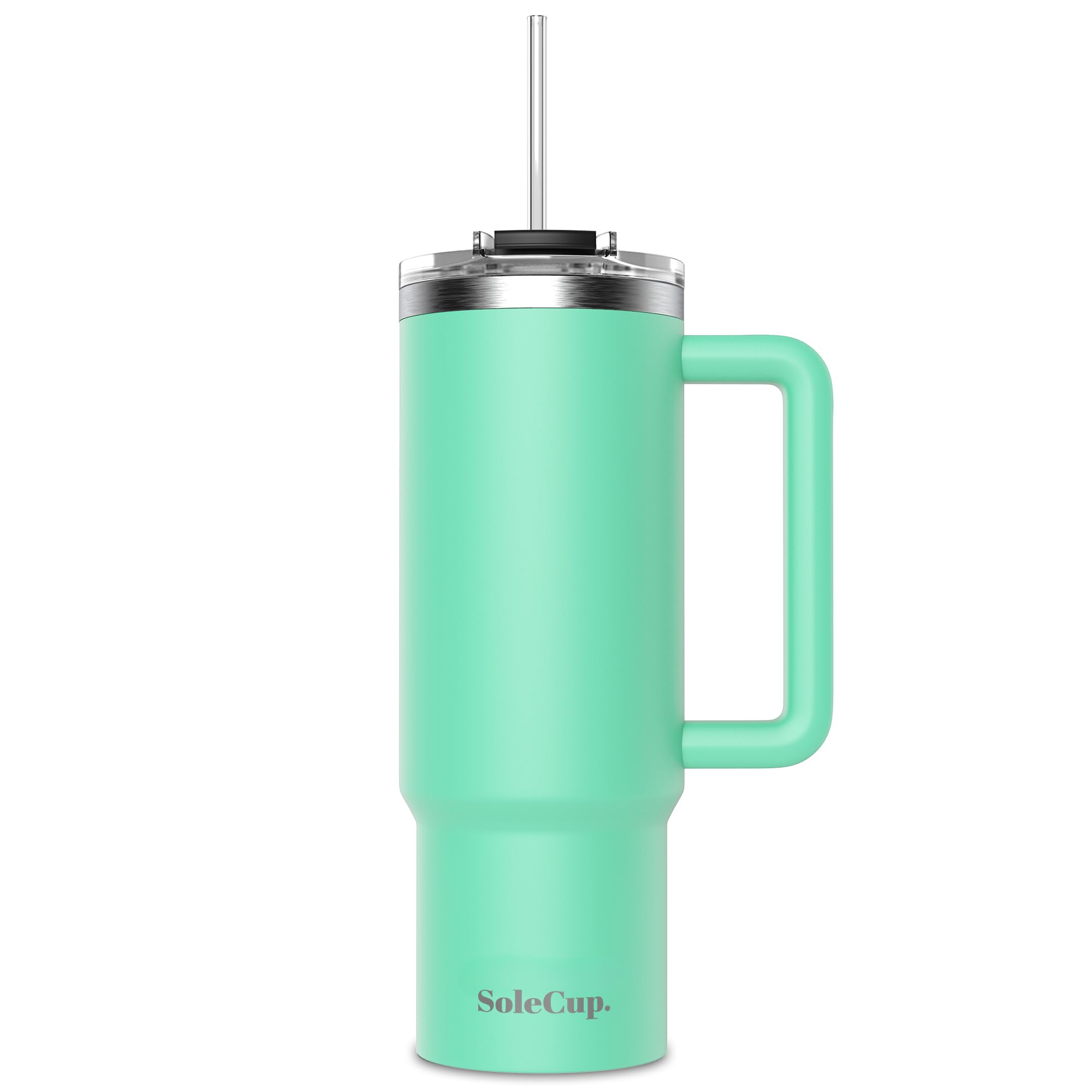 SoleCup. 30oz Travel Mug with Handle, Lid and Two Straws, Drinks Stay Hot for 8 Hours and Cold for 24 Hours - Double Wall Stainless Steel Vacuum Insulated Tumbler (Mint, 30oz) — image 1