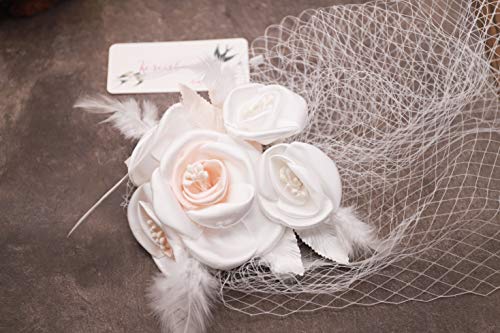 Kercisbeauty Wedding Bridal Flower Face Birdcage Single Layer Lace Champagne White Veil Drop with Hair Comb Chapel Dancing Prom Halloween Custom Hair Accessories
