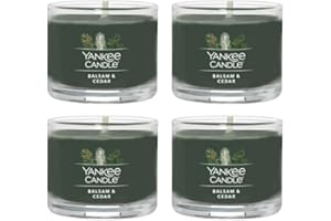 Yankee Candle Signature Votive Mini Candle Jar, Balsam & Cedar Scent, Natural Soy Wax Blend Candle with Natural Fiber Wick, 1.3 OZ Glass Jar (Pack of 4)