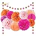 NICROLANDEE Fall Decorations Pack -Orange Pink Paper Lanterns Tissue Flower Pom Poms Gold Glitter Garland for Thanksgiving Fall Wedding Bridal Baby Shower Home Decor