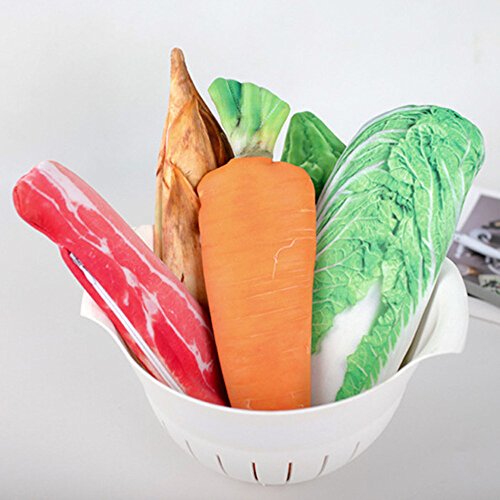 Funnylive Creative Simulation Vegetables Pencil Holders Unique Handbags Makeup Bag Fatty Pork, Carrot, Cabbage, Bamboo Shoots, Balsam Pear Pencil Case (Cabbage) - Thumbnail 3