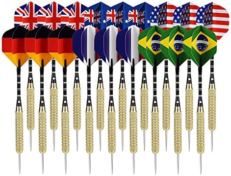 Wolftop 9/18 Pack Steel Tip Darts 19 Grams with Aluminum Shafts and National Flag Flights + Extra Dart Sharpener
