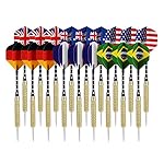Wolftop 18 Pack Steel Tip Darts 19 Grams with Aluminum Shafts and National Flag Flights, an Free Round Dart Sharpener Included