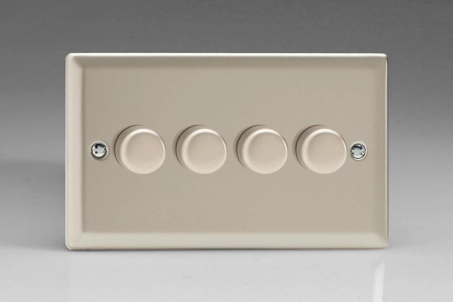Varilight 4-Gang 2-Way V-Pro Push On/Off Rotary LED Dimmer 4 x 0-120W (Twin Plate) Satin, 91x150x47mm