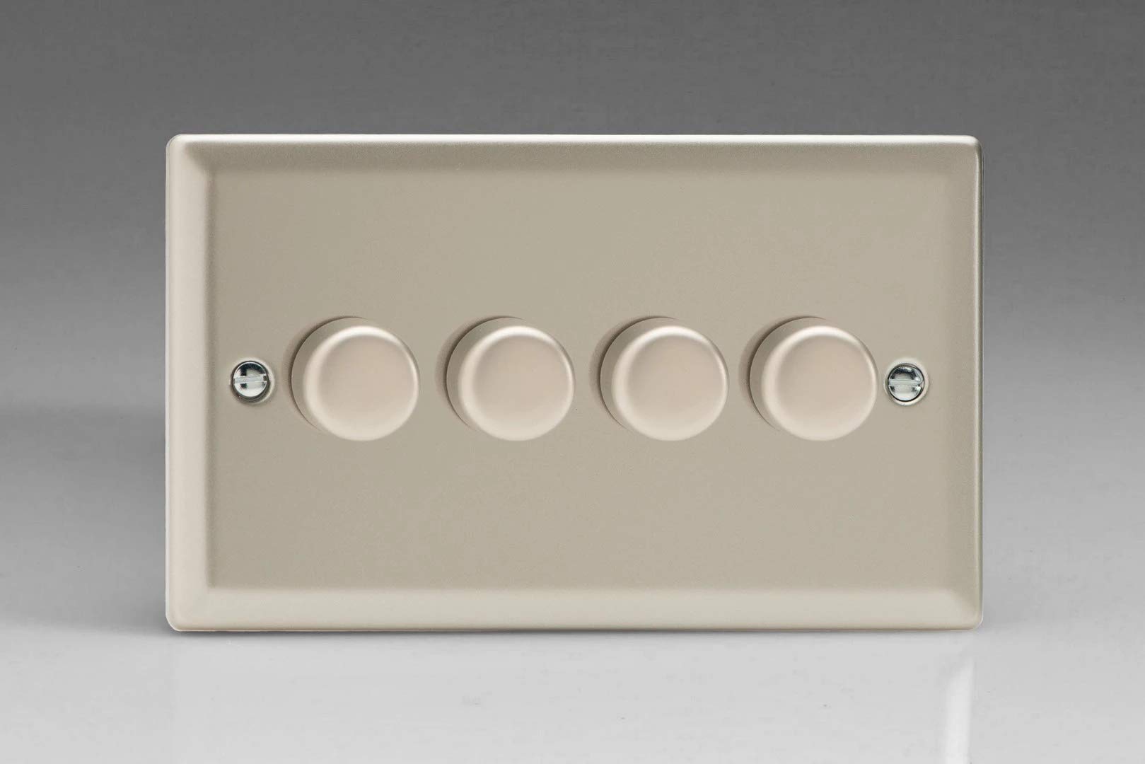 Varilight 4-Gang 2-Way V-Pro Push On/Off Rotary LED Dimmer 4 x 0-120W (Twin Plate) Satin