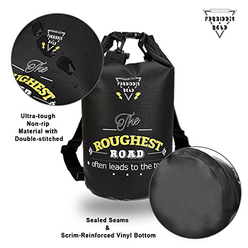 Forbidden Road 5L 10L 15L Waterproof Dry Bag (8 Colors) Dry Sack Roll Top Dry Compression Sack Keeps Gear Dry for Kayaking Boating Camping Canoeing Fishing Skiing Snowboarding (Black, 20L)