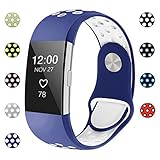 iGK For Fitbit Charge 2 Bands, Adjustable Replacement Sport Strap Bands for Fitbit Charge 2 Smartwatch Fitness Wristband Soft Silicone Navy White Small