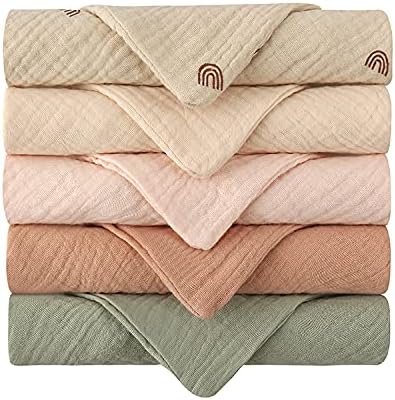 Aloonii 5 Pack Luxury Muslin Squares Small Baby Burp Cloths Peach