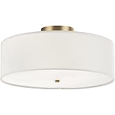 Globe Electric 2-Light Flush Mount Ceiling Light, Matte Brass Finish, White Linen Shade, E26 Base, Dimmable, Minimalist Home 