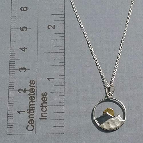 Mountain Range with Bronze Sun Necklace - 925 Sterling Silver