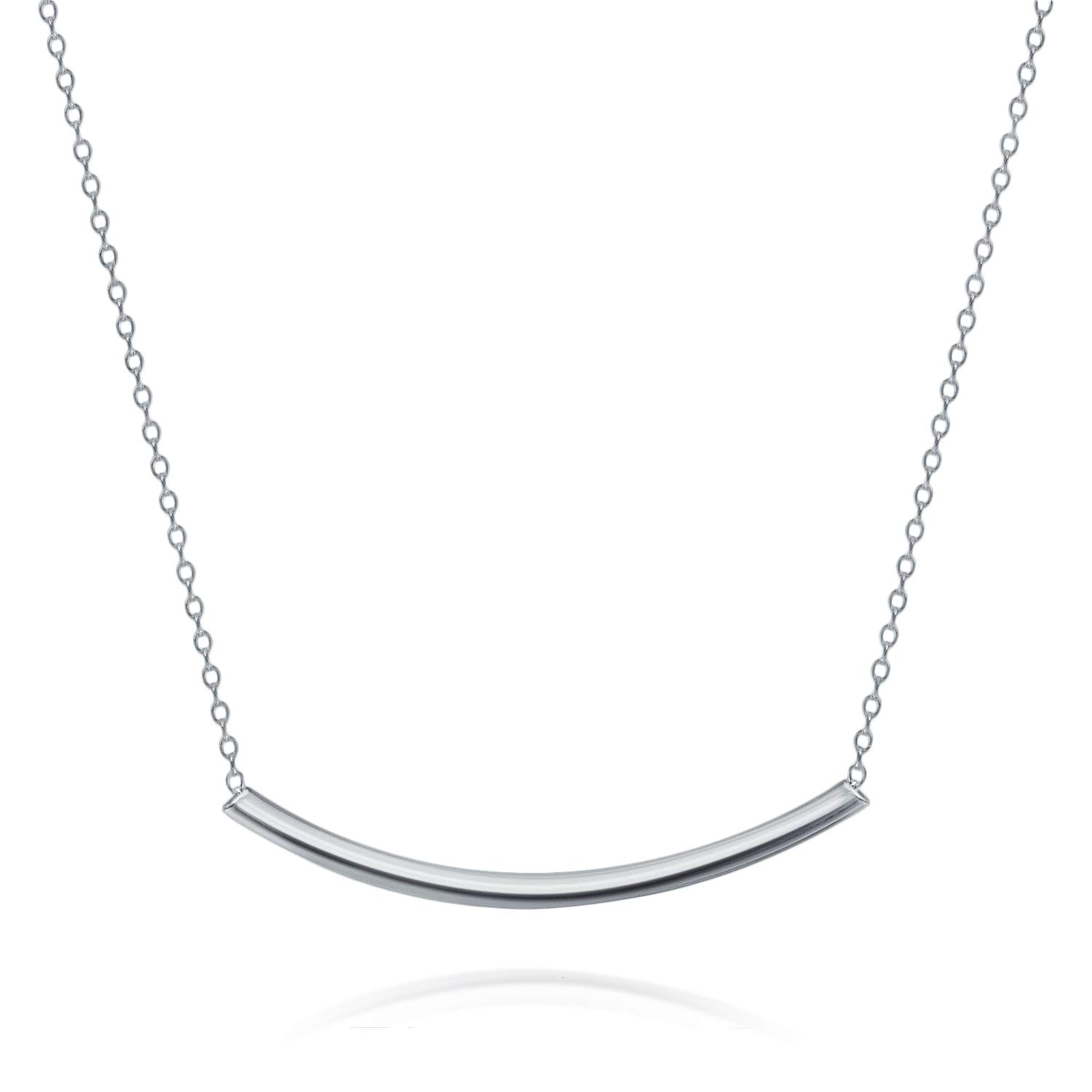 Bling Jewelry Minimalist Delicate Thin Sideways Horizontal Round Tube Curved Bar Slide Pendant Necklace For Women Teen .925 Sterling Silver