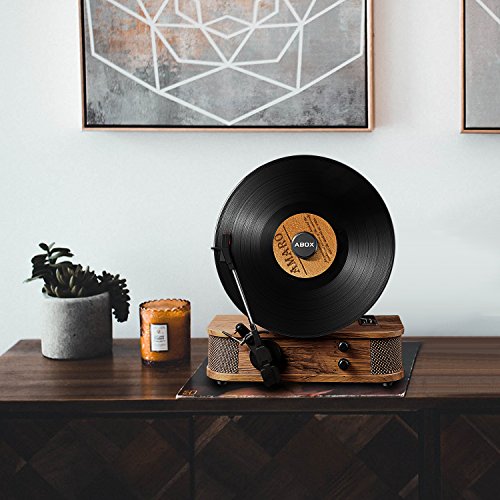 Vintage Turntable - Vinyl Record Player, ABOX Bluetooth Turntable with Dual Built-in Stereo Speakers System,Bluetooth 4.1, 3 Speed Turntable, LP,USB/MP3, Vertical Turntable, Natural Wood, Great Gift