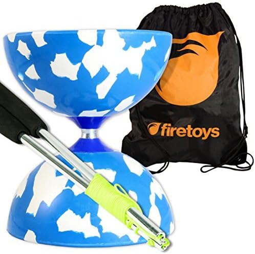 Jester Medium Diabolo (Blu/W) with Aluminum Diablo Sticks (incl string) &amp; Firetoys Bag by Firetoys Diabolo