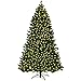 Goplus 7FT Pre-Lit PVC Artificial Christmas Tree Auto-Spread/Close up Premium Spruce Hinged w/ 300 LED Lights & Metal Stand, Green (7 FT)