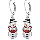 Christmas Snowman Earrings for Women Dangling Sterling Silver Snowman Earrings Dangle Drop Jewelry Winter Leverback Christmas Holiday Gifts