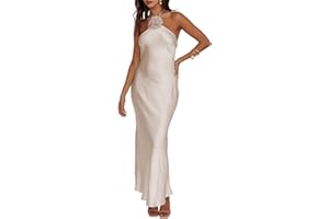 BYMOREL Summer Satin Halter Backless Maxi Dresses for Women 2025 Silk Sleeveless Formal Wedding Guest Long Dress