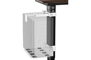 COJEWE Under Desk PC Mount - No Drilling Heavy Duty 40 lbs Capacity, Adjustable Height and Width Clamp-on Desk Leg PC Mount for Standing Desks (Fits 75mm×45mm Legs), with Non-Slip Pads, White