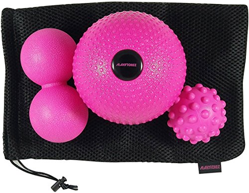 MANYTONEZ Deep Tissue Massage Ball Set - Includes 5" Weighted (1.3lb) Medicine Massage Ball, Peanut Lacrosse Ball, Spiky Massage Ball - For Trigger Point Therapy, Myofascial Release - Thumbnail 5