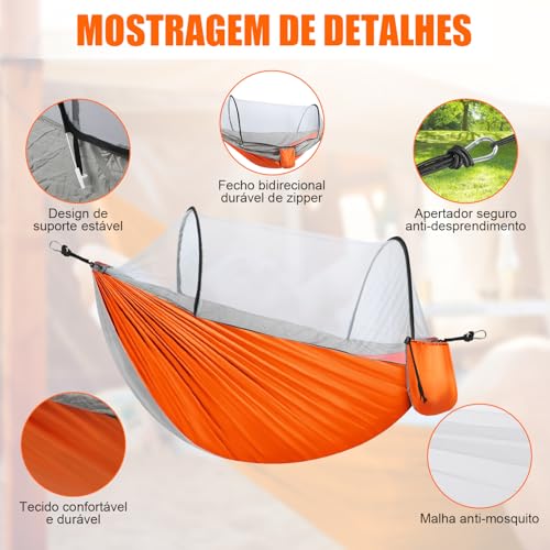 Gavzrt 260 x 140 cm Rede de Descanso com Mosquiteiro, Rede de Dormir Camping Construção Rápida, Portátil Dobrável Rede de Árvore Acampamento, Rede Camping com Nylon