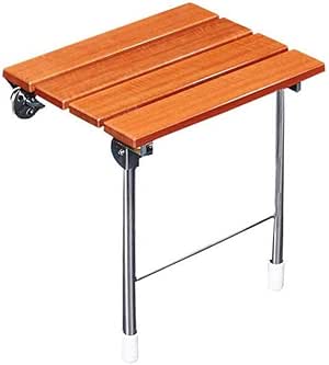 BOC Banco de Baño de Madera, Acero Inoxidable, Plegable, Asiento de