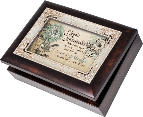 Cottage Garden Good Friends Burlwood With Silver Inlay Italian Style Music Box/Jewelry Box Plays Thats What Friends Are For