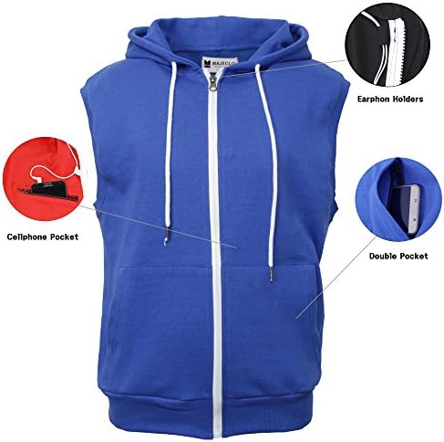 MAJECLO Women's Sportwear Sleeveless Hoodie Zip Up Hidden Zipper Pocket Vest(small,blue)