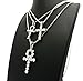 Shiny Jewelers USA Silver ICED Out Egyptian Key of Life ANKH Cross Box Chain 3 Necklace Set
