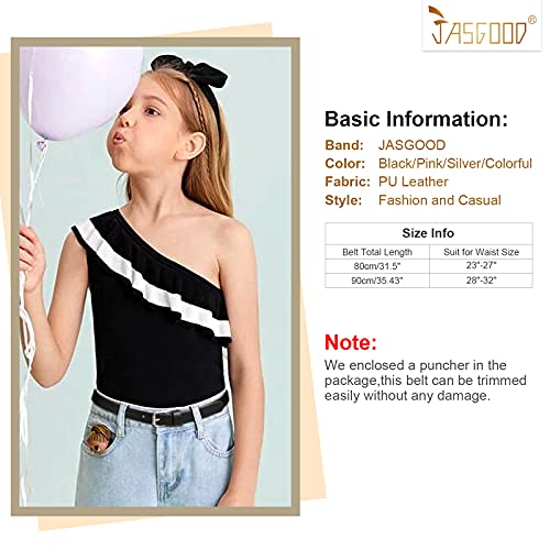 4 Pack Kids Belt Fashion Glitter Belt, JASGOOD Cute Shiny PU Leather Belt for Girls and Boys.