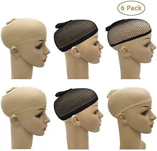 6 Pack Wig Caps for Women Wig Cap Nylon Black &amp; Nude for Long Hair
