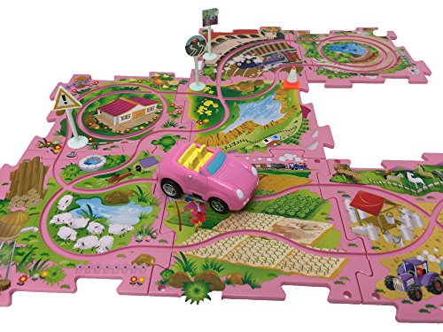 Perfect Life Ideas Theme Vehicle Puzzle Track Play Set - Battery Operated Toy Themed Style Vehicle Runs on Interchangeable Puzzle Tracks - Make up to 50 Track Combinations (Pink Sports Car) - Thumbnail 7