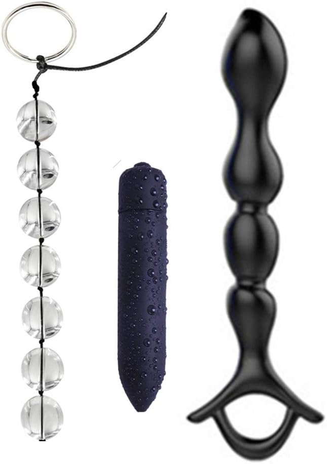 Mrshen 2or3 Piece Vibrant Toy for Beginners Bullet Massage Silicone Plug Set Pleasure Glass Ball Bead Smooth Insert Toy Wearable Sexy Toystory for Couple Amal Plug Trainer Kit (3-Pack)