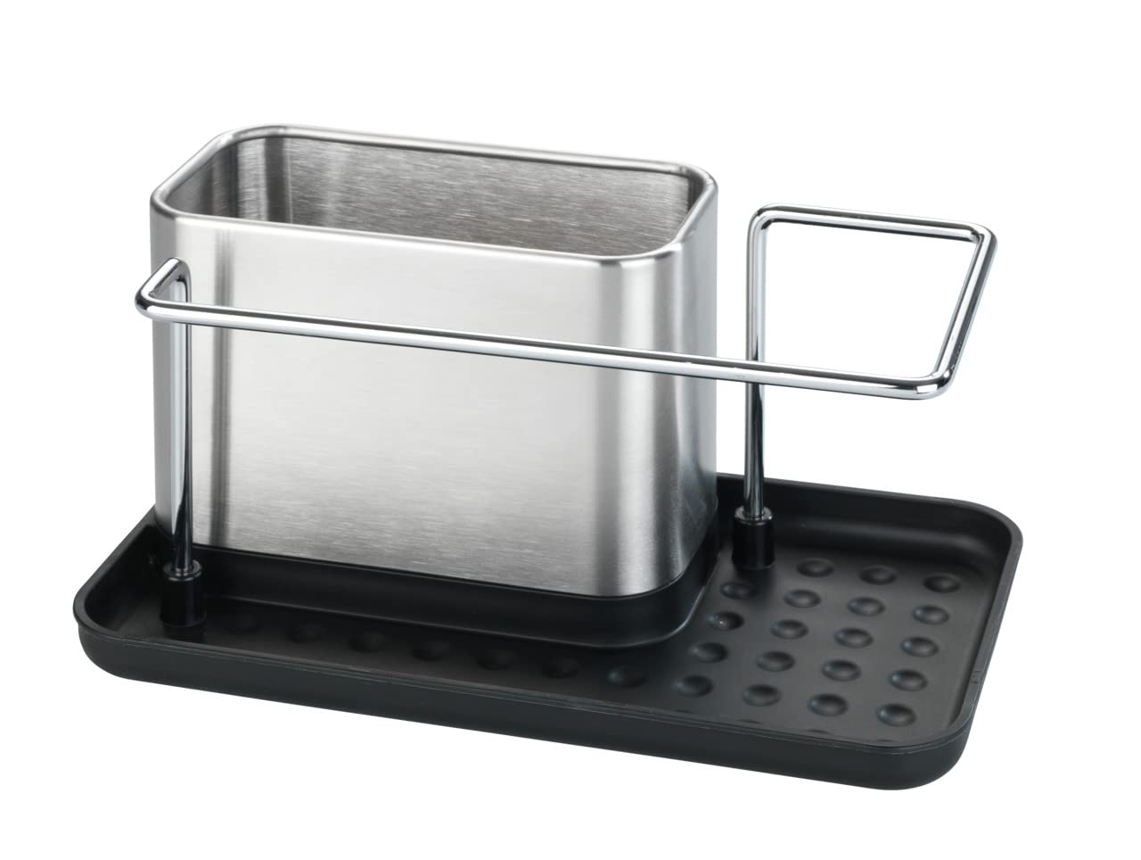Wenko Orio Sink Organiser, Sink Organiser Made of Stainless Steel, Sink Caddy with Lots of Storage Space for Dishwashing Liquid, Dishcloth, Sponge, 21 x 10.5 x 12 cm, Matt Silver
