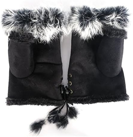 Magic Pieces Women's Faux Suede with Fur Fingerless Gloves Palm Warmer