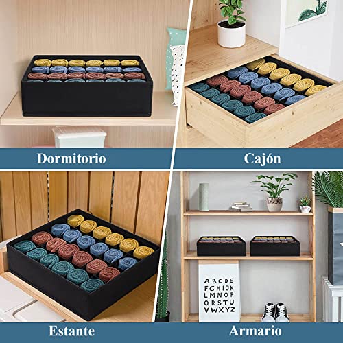 Paquete de 3 organizadores de cajones de ropa interior de calcetines,Organizador de almacenamiento con Divisores de Cajones Plegables de 72 celdas(3x24),Caja de almacenamiento de corbata (Negro)